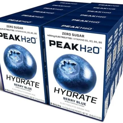 مسحوق مشروب إلكتروليت يسمى "PEAK H2O™ HYDRATE" التوت الأزرق